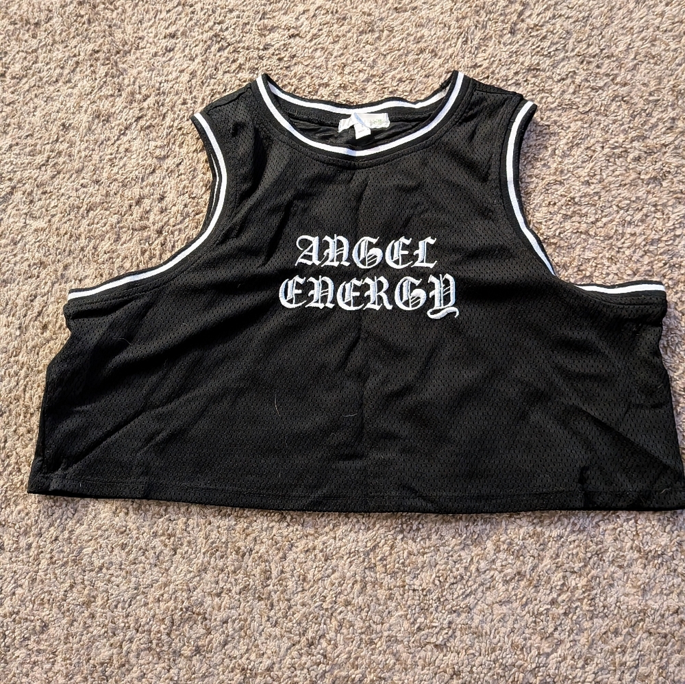 Black Crop Top with 'Angel Energy' Print